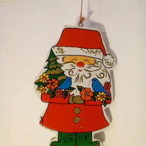 Vintage Wind Chime Christmas Santa Claus Wood Red Green - Picture 11 of 13